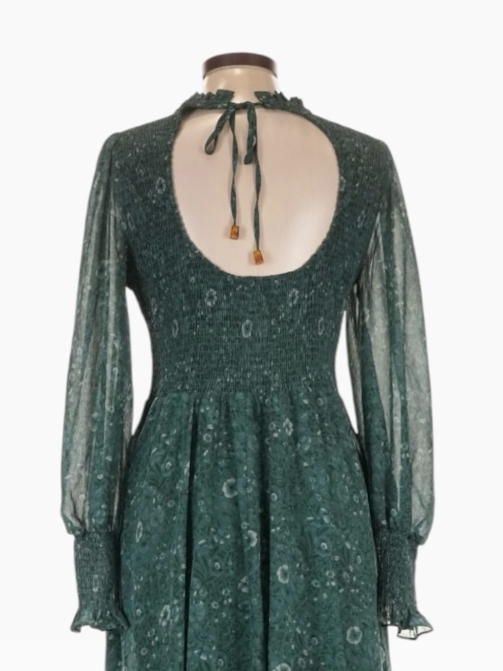 Madewell Lucie Dress L Green Floral Smocked Tie Back Midi Maxi NWT $168 - Picture 6 of 10